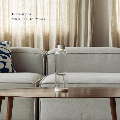 KIVY 32 oz Glass Water Bottle with Silicone Sleeve - Neutral glass waterbottle 32oz - Aesthetic water bottles glass bottle - Borosilicate glass water bottle 32 oz - White water bottle glass