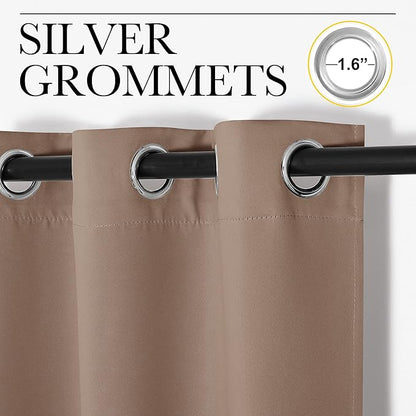 NICETOWN Blackout Window Curtains and Drapes for Kitchen, Window Treatment Thermal Insulated Solid Grommet Blackout Drapery Panels (Set of 2 Panels, 29 by 45 Inch, Cappuccino)