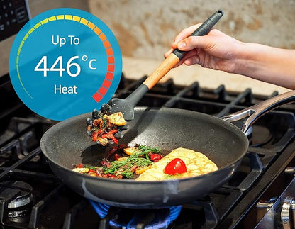 Silicone Cooking Utensils Set (6 pcs) Natural Wood Kitchen Utensils – Eco Friendly & BPA Free, Non-Scratch & Non-Stick Easy Grip -Black
