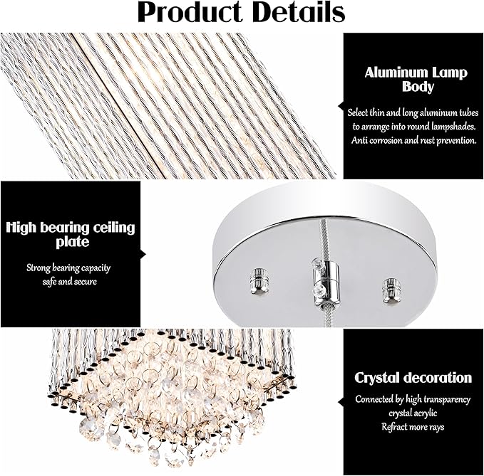 Mini Crystal Chandelier 1 Light Modern Hanging Light Fixture Small Cuboid Chrome Pendant Light for Kitchen Island Dining Room