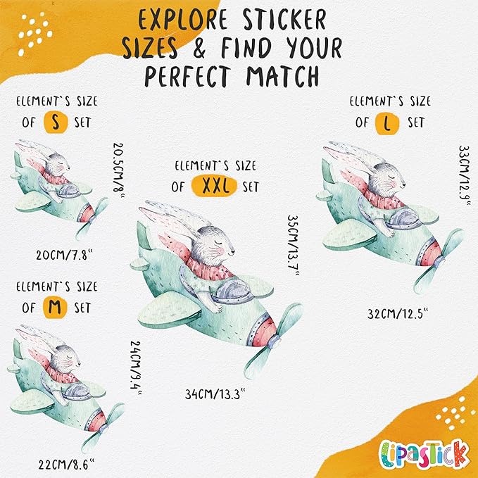 Bunny Wall Decals for Kids by Lipastick - 69 pcs Rabbits Wall Stickers Peel and Stick - Hot Air Balloon Wall Decals for Girls Boys Kids Baby Nursery Room Bedroom - Bunies Wall Decor Aircraft M Size