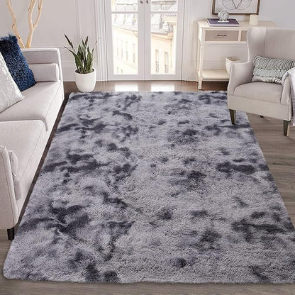 9x12 Large Area Rugs for Living Room,Super Soft Fluffy Modern Bedroom Carpet Rug Indoor Modern Plush Shaggy Floorcover Fuzzy Solid Non Slip Throw Rug for Kids Room Nursery,Tie Dye Dark Grey