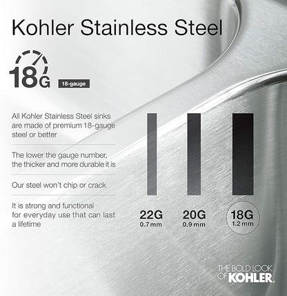 KOHLER Vault 30" Single Bowl 18-Gauge Stainless Steel Apron Front Kitchen Sink Undermount Installation K-3943-NA