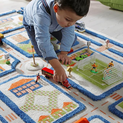 IVI 3D Play Carpets, 59 x 39 Inch, Traffic Educational Toddler Mat Rug for Bedroom, Kids Den, or Playroom, Medium