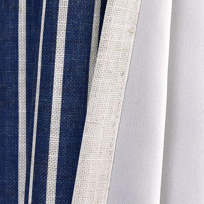 DriftAway Chris Linen Lined Valance Double Layer Thermal Insulated Room Darkening Blackout Valances 3 Inch Rod Pocket Vertical Striped Kitchen Valance for Bathroom 52 Inch by 18 Inch Ivory Dark Blue