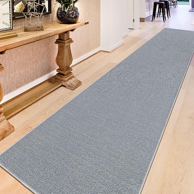 Machine Washable Modern Solid Design Non-Slip Rubberback 2x6 Traditional Runner Rug for Hallway, Kitchen, Bedroom, Living Room, 2'2" x 6', Gray