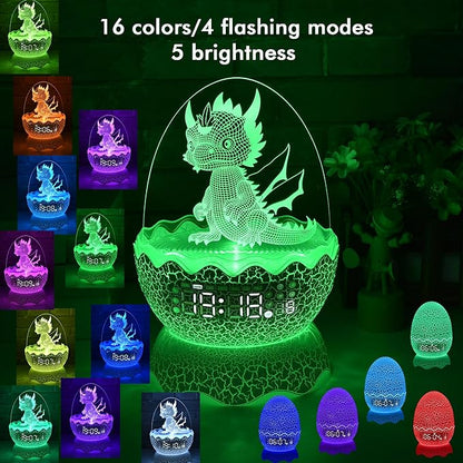 Dragon Egg Night Light with Digital Clock/Alarm Clock/Lullaby White Noise/Bluetooth Speaker, Dragon Egg Decor with Remote Control 16 Colors & Sleep Timer, Dragon Gifts for Kids/Adult
