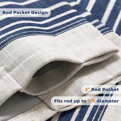 DriftAway Chris Linen Lined Valance Double Layer Thermal Insulated Room Darkening Blackout Valances 3 Inch Rod Pocket Vertical Striped Kitchen Valance for Bathroom 52 Inch by 18 Inch Ivory Dark Blue