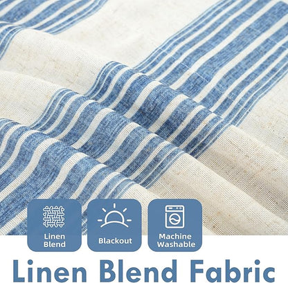 DriftAway Chris Linen Lined Valance Double Layer Thermal Insulated Room Darkening Blackout Valances 3 Inch Rod Pocket Vertical Striped Kitchen Valance for Bathroom 52 Inch by 24 Inch Jean Navy