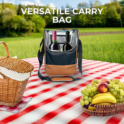 Ax store Wine Leather Tote Bag, Insulated Waterproof Cooler Bag for Picnic and Beach, Wine Carrier 2 Bottle, 2 Bottle Wine Bag, Zippered Wine Handbag Transporter for Gift and Travel, Leather Wine Bag