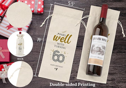 60th Birthday Wine Bag,Pairs Well With Turning 60 Happy Birthday,60th Gift Birthday Planning Gift,60th Gift Birthday Party,Birthday Decorations Wine Bag,Reusable Wine Bags With Drawstring,L16