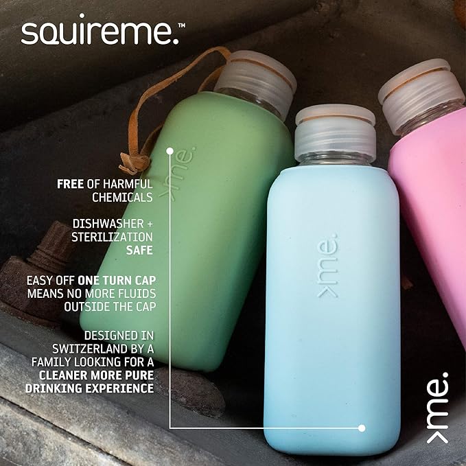 Y1 Borosilicate Glass Water Bottles, Clear Bottle, Reusable, BPA Free, Tumbler, Dishwasher Safe, Drink Container, Silicone Sleeve, Easy-Off Lid, Hot and Cold Liquid, Surf Blue 20oz