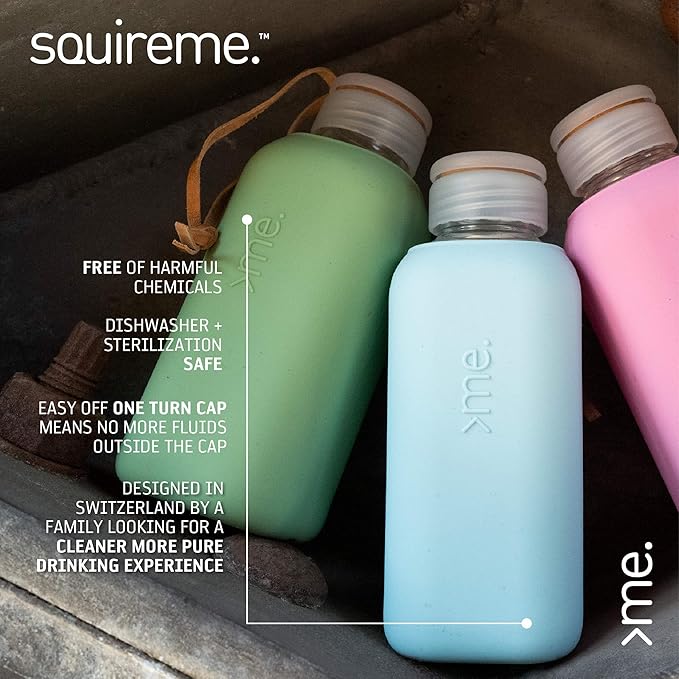 Y1 Borosilicate Glass Water Bottles, Clear Bottle, Reusable, BPA Free, Tumbler, Dishwasher Safe, Drink Container, Silicone Sleeve, EasyOff Lid, Hot and Cold Liquid, Anthra Charcoal Grey 20oz