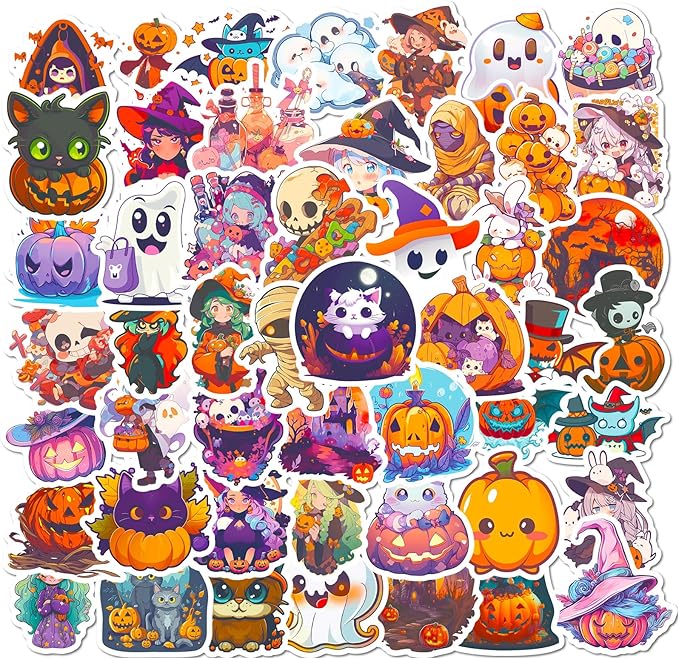 Halloween Stickers for Kids 100 Pcs, Lifany Non-Repeating Halloween Pumpkin Theme Stickers,Waterproof Pumpkin Witch Ghost Cute Stickers for Laptop Water Bottles Envelopes Gifts Tags Crafts Snowboard
