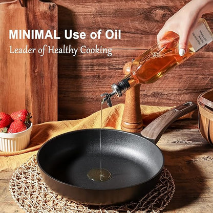 SENSARTE 2Pcs Nonstick Cookware Sets, 8 Inch & 9.5 Inch Nonstick Pots and Pans Set, Cooking Pan Set with Woodgrain Handle,Non Toxic Cookware for All Stove Tops, Healthy and Safe, Induction Compatible