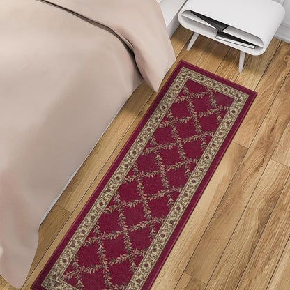 Machine Washable Trellis Design Non-Slip Rubberback 2x5 Modern Runner Rug for Hallway, Kitchen, Living Room, Bedroom, Entryway, 20" x 59", Red Trellis