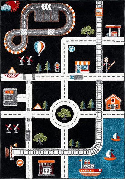 SAFAVIEH Carousel Kids Collection Accent Rug - 4' x 6', Black & Ivory, Non-Shedding & Easy Care, Ideal for High Traffic Areas for Boys & Girls in Playroom, Nursery, Bedroom (CRK192Z)