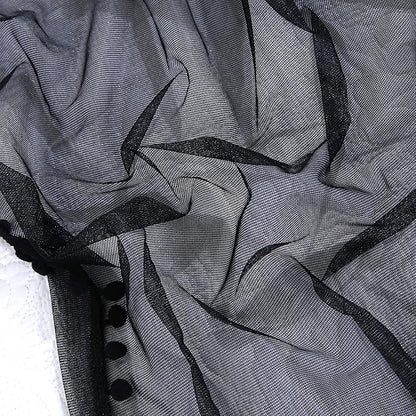 Akiky Pom Pom Canopy Bed Curtains Princess Bed Canopy Scarf for Full/Queen Metal Bed Frame,Wood Frame Bed-2 Panel Sheer Canopy Curtain(Black)