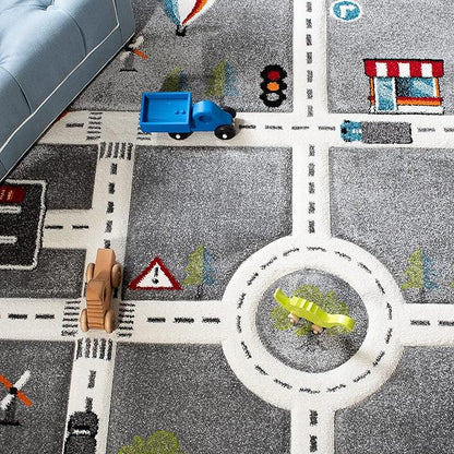 SAFAVIEH Carousel Kids Collection Accent Rug - 4' x 6', Grey & Ivory, Non-Shedding & Easy Care, Ideal for High Traffic Areas for Boys & Girls in Playroom, Nursery, Bedroom (CRK192F)