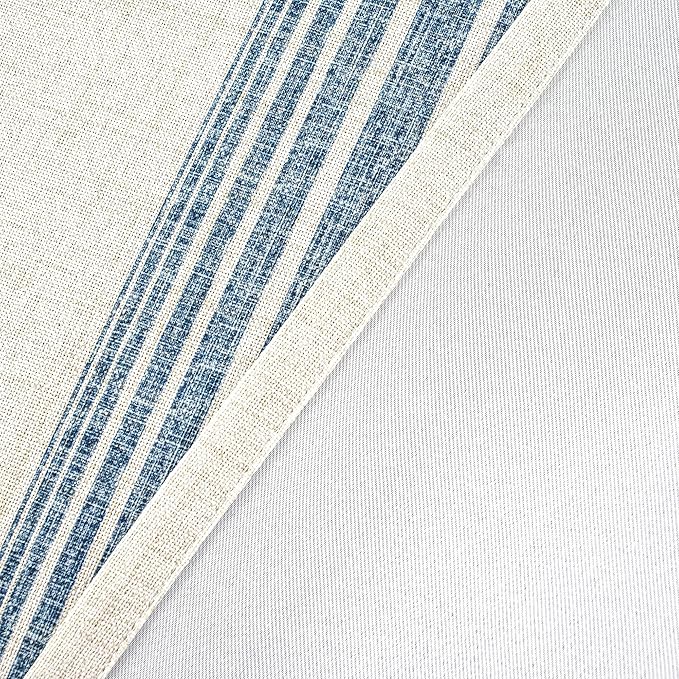 DriftAway Chris Linen Lined Valance Double Layer Thermal Insulated Room Darkening Blackout Valances 3 Inch Rod Pocket Vertical Striped Kitchen Valance for Bathroom 52 Inch by 14 Inch Jean Navy