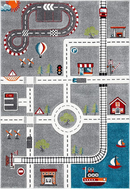 SAFAVIEH Carousel Kids Collection Accent Rug - 4' x 6', Grey & Ivory, Non-Shedding & Easy Care, Ideal for High Traffic Areas for Boys & Girls in Playroom, Nursery, Bedroom (CRK192F)