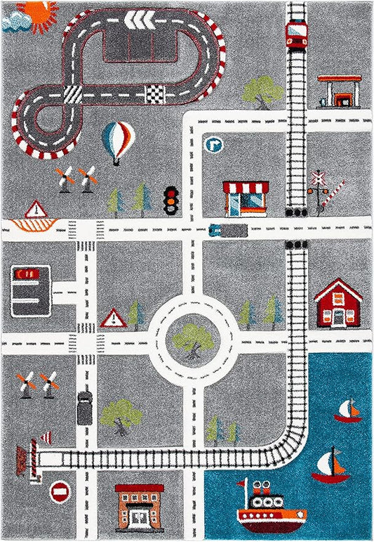 SAFAVIEH Carousel Kids Collection Accent Rug - 2'3" x 4', Grey & Ivory, Non-Shedding & Easy Care, Ideal for High Traffic Areas for Boys & Girls in Playroom, Nursery, Bedroom (CRK192F)