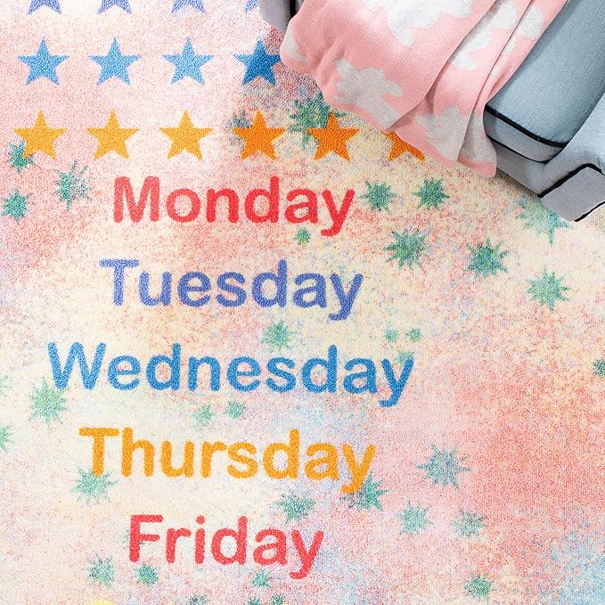 SAFAVIEH Kids Playhouse Collection Area Rug - 6'7" x 9', Blue & Orange, Non-Shedding Machine Washable & Slip Resistant Ideal for High Traffic Areas for Boys & Girls in Playroom (KPH251M)