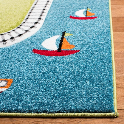 SAFAVIEH Carousel Kids Collection 4' x 6' Green / Ivory CRK192Y Neighborhood Nursery Playroom Area Rug