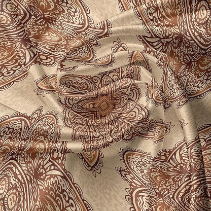 Ambesonne Ethnic Valance & Tier Curtain 3 pcs Set, Mandala Style Floral Flower with Abstract Paisley Backdrop Art Print, Window Treatments for Kitchen Room Decor, 55" x 30", Dark Brown