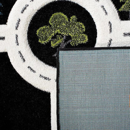 SAFAVIEH Carousel Kids Collection 6'7" Square Black/Ivory CRK192Z Neighborhood Road Non-Shedding Playroom Nursery Bedroom Area Rug