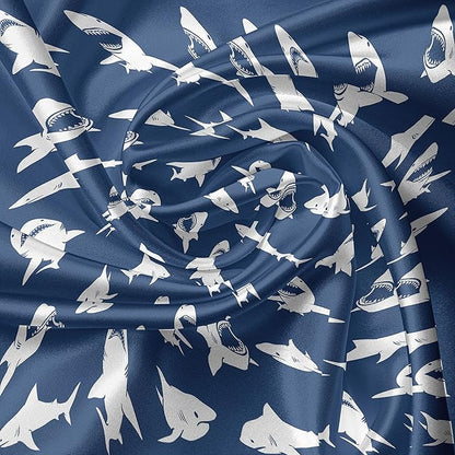 Ambesonne Shark Valance & Tier Curtain 3 pcs Set, Fish Pattern Various Gestures Have a Bite Danger Humor Nautical Design, Window Treatments for Kitchen Room Decor, 55" x 30", Blue Violet