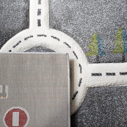 SAFAVIEH Carousel Kids Collection Runner Rug - 2' x 8', Grey & Ivory, Non-Shedding & Easy Care, Ideal for High Traffic Areas for Boys & Girls in Playroom, Nursery, Bedroom (CRK192F)