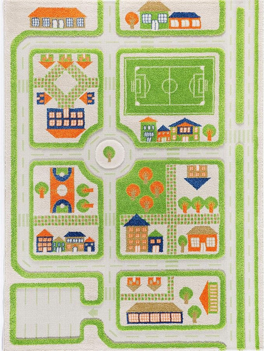 IVI 3D Play Carpet 71 x 52.5-inch Educational Green Traffic Soft Floor Rug Mat for Bedroom, Kids Den, or Playroom, Large