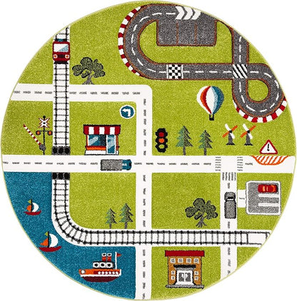 SAFAVIEH Carousel Kids Collection 8' Round Green/Ivory CRK192Y Neighborhood Road Non-Shedding Playroom Nursery Bedroom Area Rug