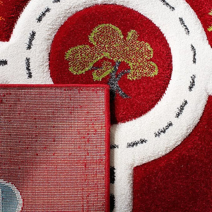 SAFAVIEH Carousel Kids Collection Runner Rug - 2' x 8', Red & Ivory, Neighborhood Design, Non-Shedding & Easy Care, Ideal for High Traffic Areas for Boys & Girls in Playroom, Bedroom (CRK192Q)