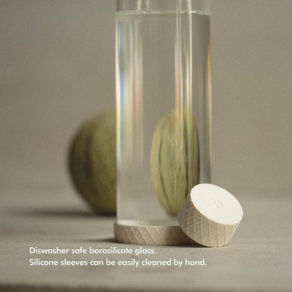 KIVY 32 oz Glass Water Bottle with Silicone Sleeve - BPA free Glass Water Bottles 32 oz - Green water bottles glass bottle clear - Borosilicate glass water bottle 32 oz - Glass drinking bottle