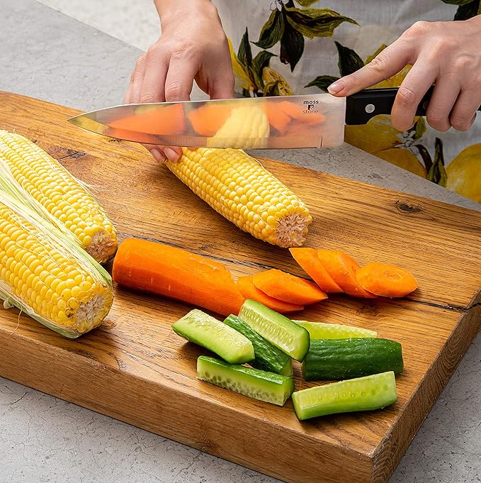 Moss & Stone Stainless Steel Serrated Small Knife Set, Kitchen knives Set With High-Carbon Stainless Steel Blades & Wood Block Set, Cutlery Knife Set Small, Basics 7 Piece Kitchen Knifes