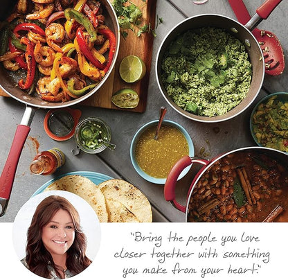 Rachael Ray Cucina Nonstick Cookware Pots and Pans Set, 12 Piece, Cranberry Red & Cucina Bakeware Set Includes Nonstick Bread Baking Cookie Sheet and Cake Pans, 5 Piece