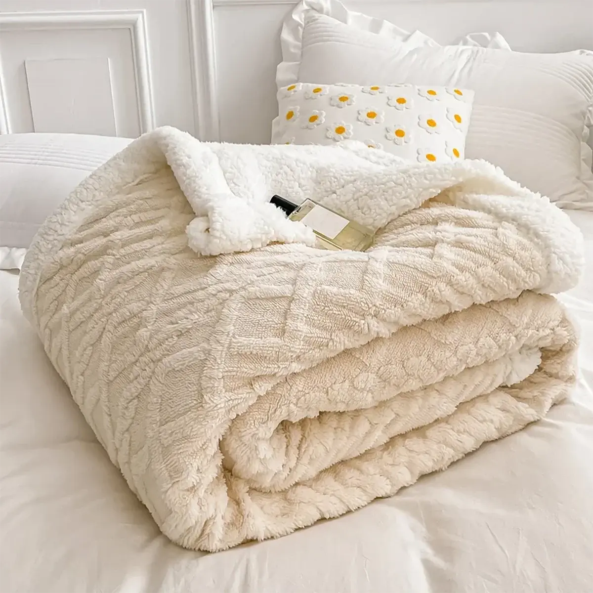 Couverture d'hiver en laine épaisse beige