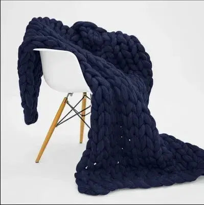 Couverture grosse maille bleu marin