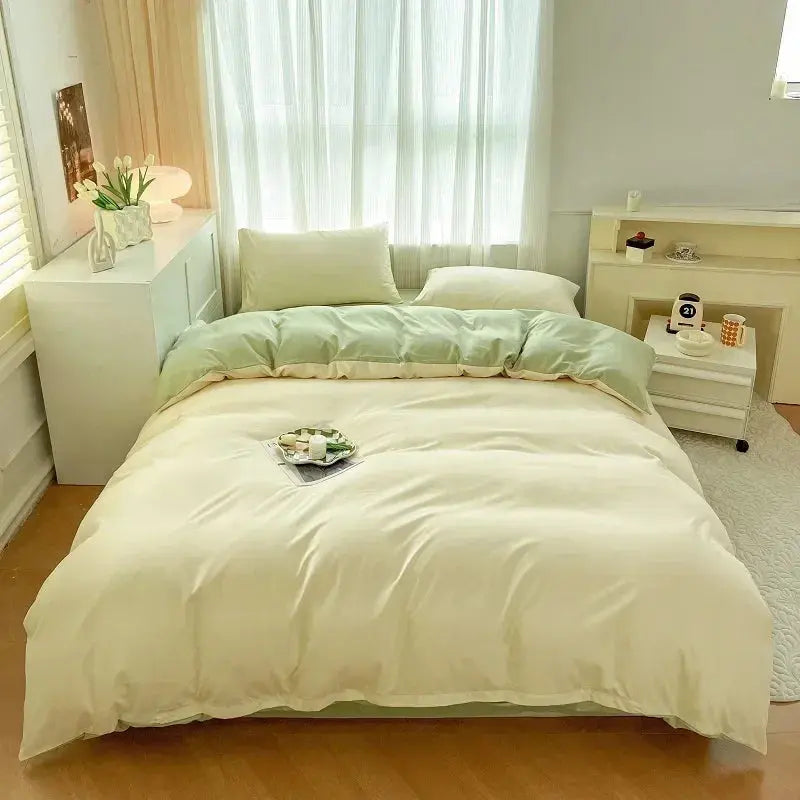 Couverture literie avec couette jaune et vert